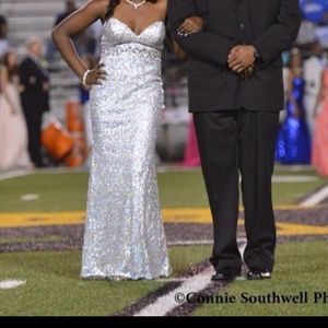 Silver sequin prom dress